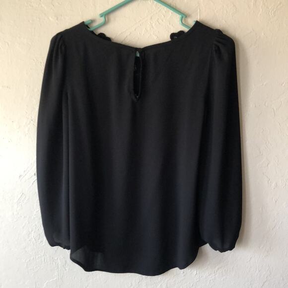 Ann Taylor Black Inset Lace Peasant Style Blouse XXSP - Picture 4 of 6
